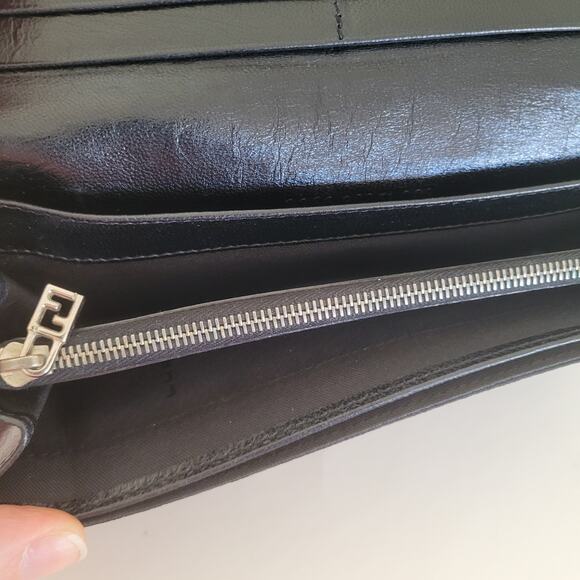 Fendi Zucca Nylon Leather Wallet Wallet Black Envelope Large Logo Clasp - Picture 4 of 13